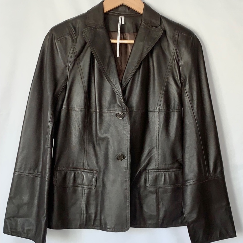 Max Studio Blazer Leather Jacket Brown 8